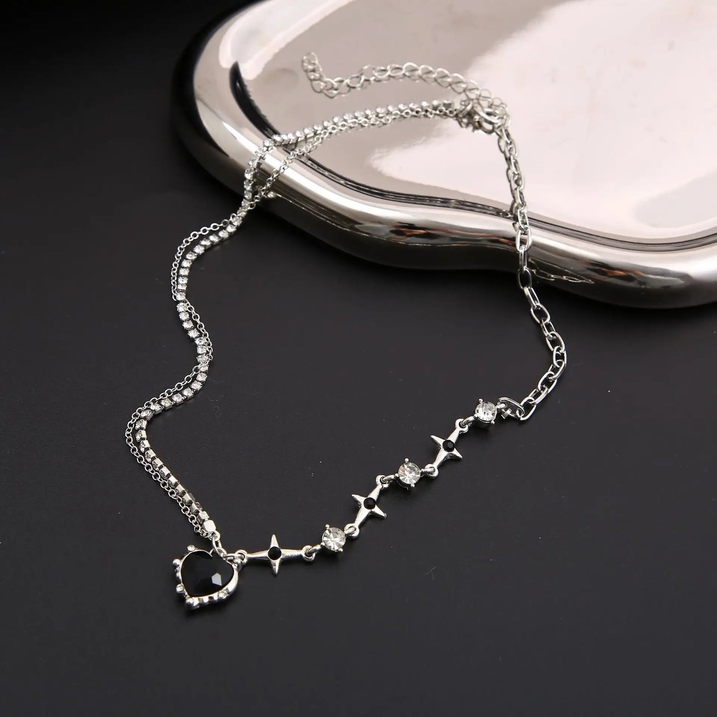 Y2K Purple Crystal Heart Pendant Necklace for Women