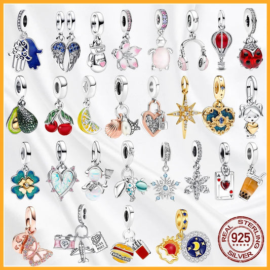 925 Sterling Multiple Shapes Silver Dangle Beads Charm Bracelet