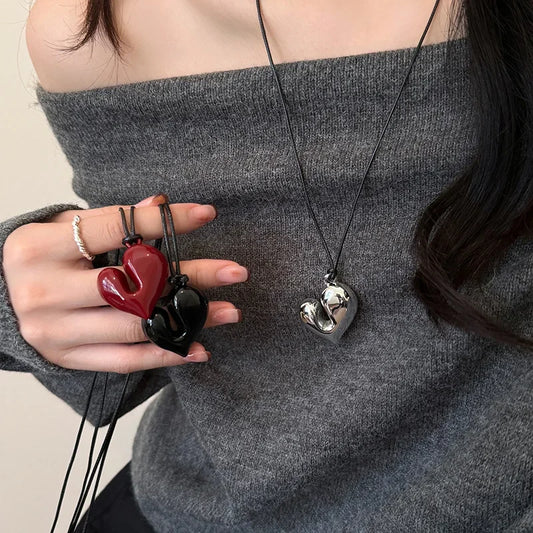 LATS Vintage 80s Red Heart Pendant Necklace