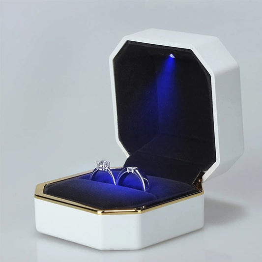 LED Ring Necklace Pendant Box Luxury Velvet Rubber with Light