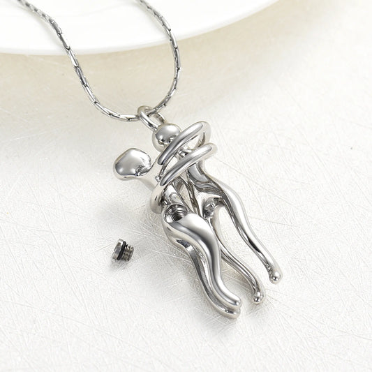 Couple Snuggle Hug Cremation Charm Pendant Necklace