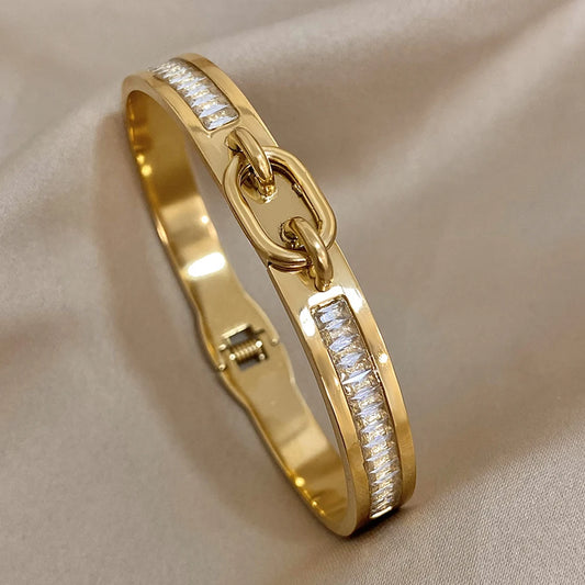 AENSOA Stainless Steel Lock Buckle Cuff Bracelet