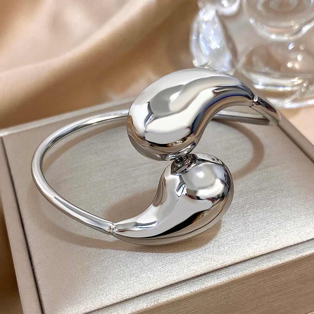 ASENSOA Stainless Steel Hollow Water Drop Cuff Bracelet
