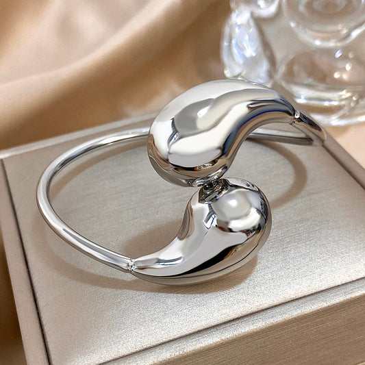 ASENSOA Stainless Steel Hollow Water Drop Cuff Bracelet
