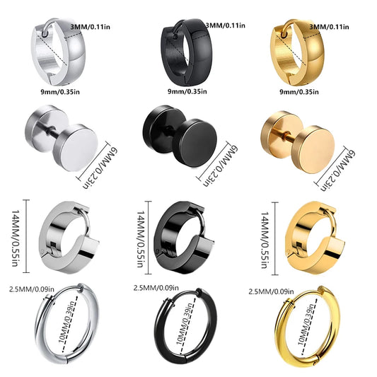 1 Pair Multi Types UNISEX Black Gold Color Stainless Steel Earrings