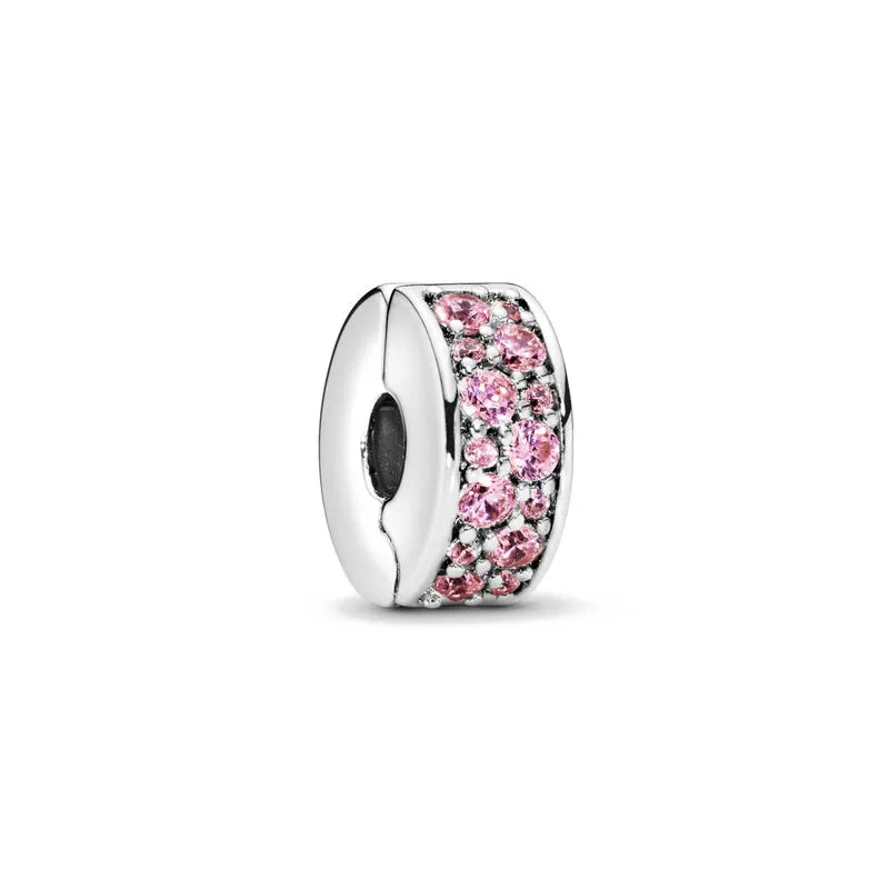 Spring Pink Series 925 Sterling Silver Enamel Dangle Pendant Bracelet