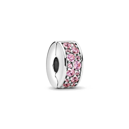 Spring Pink Series 925 Sterling Silver Enamel Dangle Pendant Bracelet