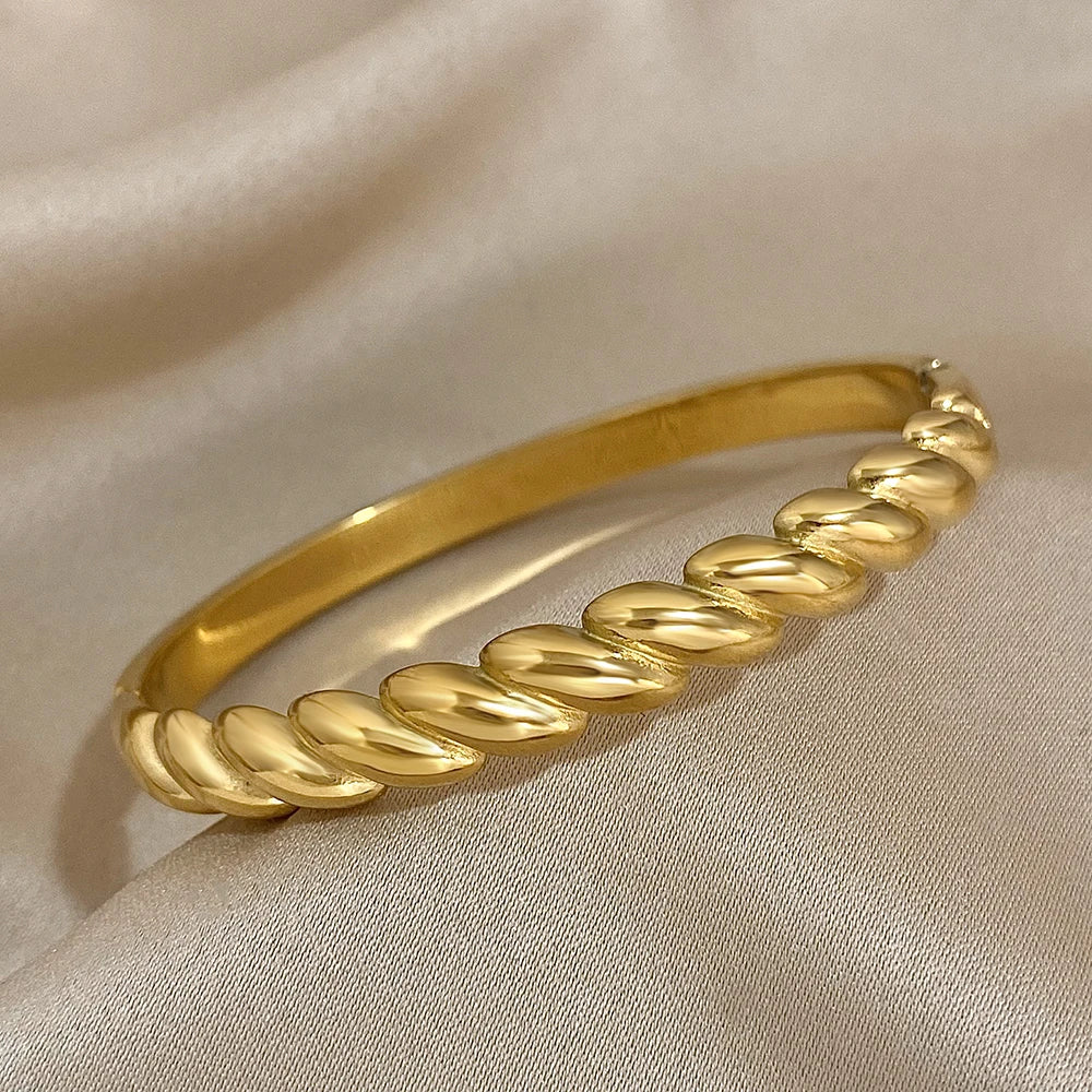 AENSOA Classic Simple Stainless Steel Twist Charm Bracelet for Women