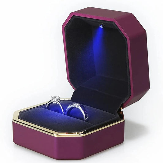 LED Ring Necklace Pendant Box Luxury Velvet Rubber with Light