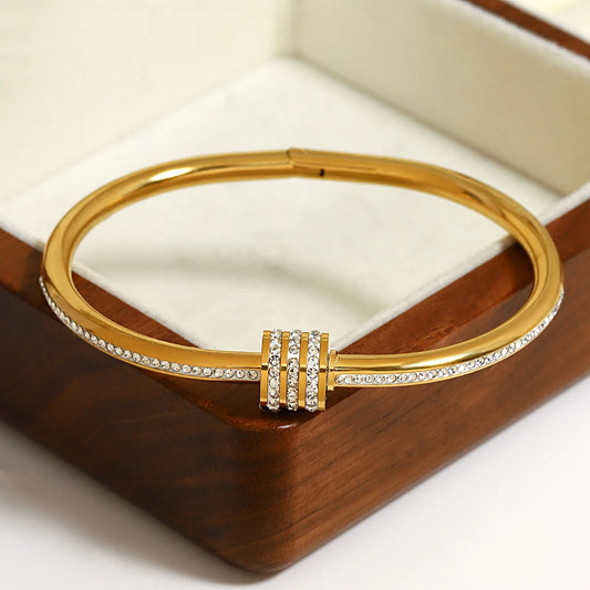 AENSOA Classic Zircon Beads Stainless Steel Bracelet