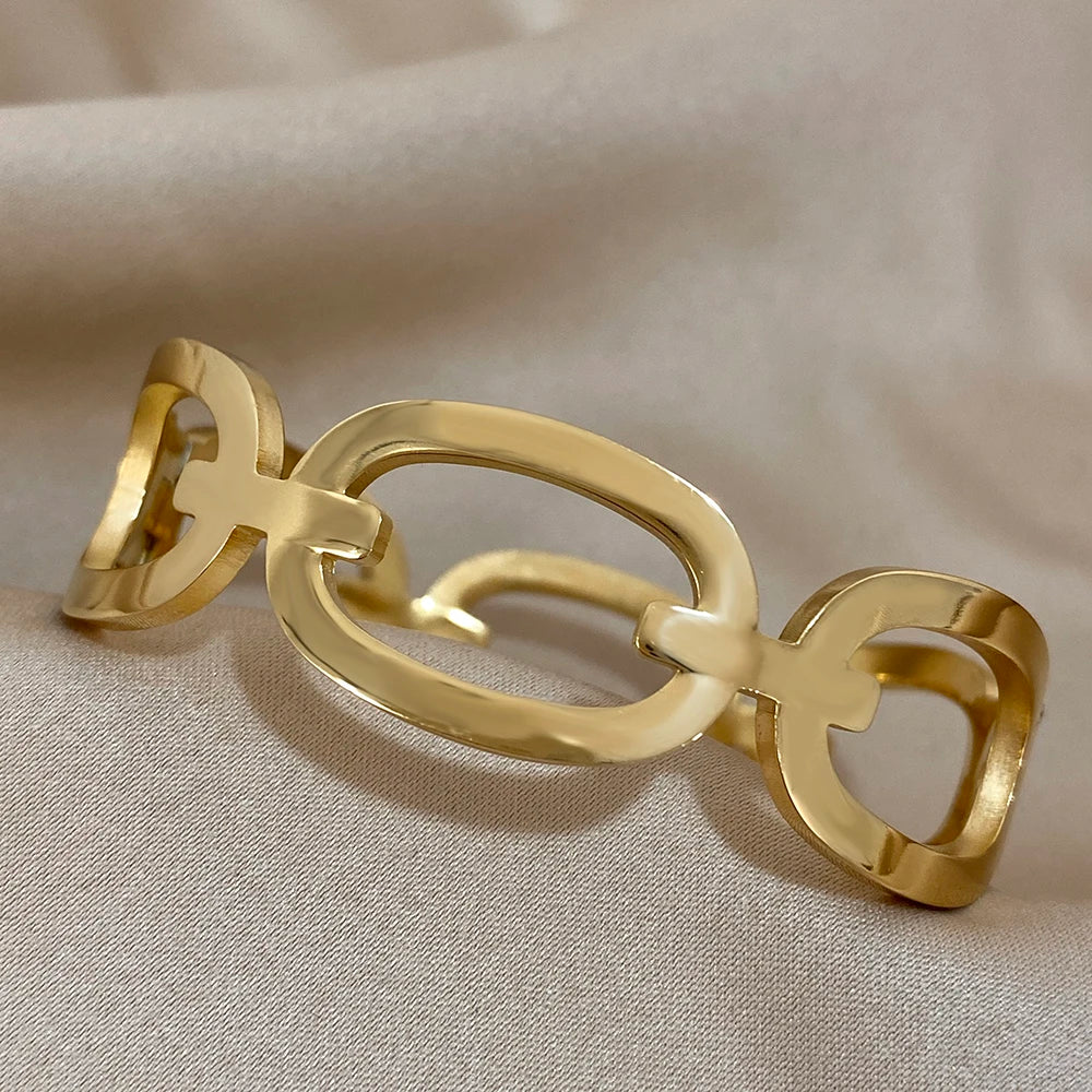 AENSOA Fashion Simple Hollow Out Interlock Cuff Bracelet