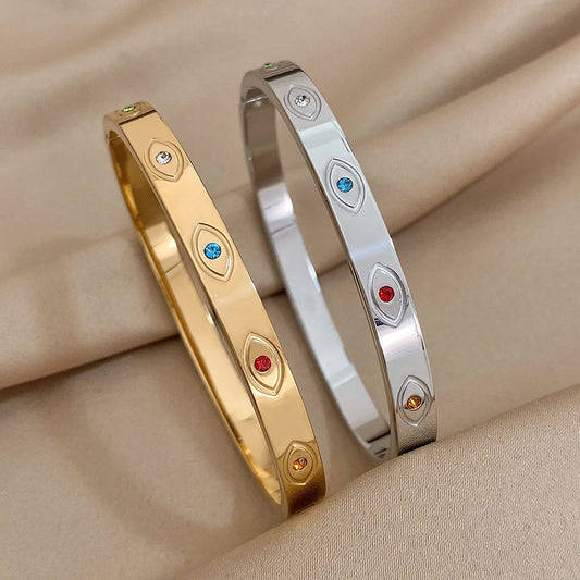 AENSOA Inlaid Rhinestone Zircon Stainless Steel Bracelet
