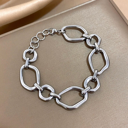 AENSOA 1Pc Chunky Irregular Link Chain Stainless Steel Bracelet