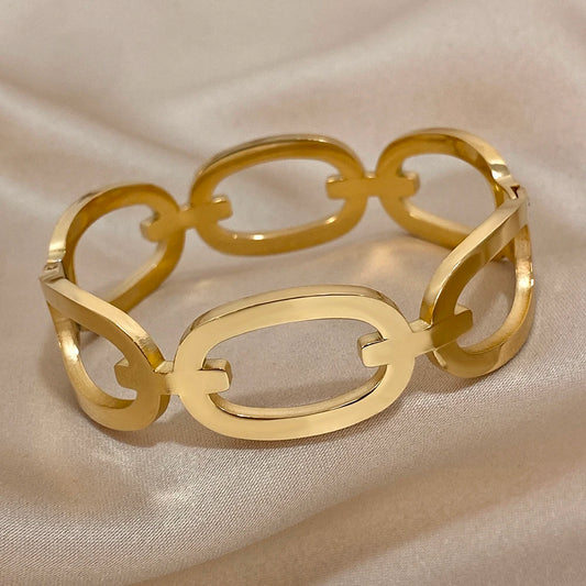 AENSOA Fashion Simple Hollow Out Interlock Cuff Bracelet
