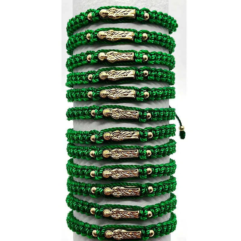 12Pcs Medium Size God Of Wealth Green Nylon Woven Bracelet