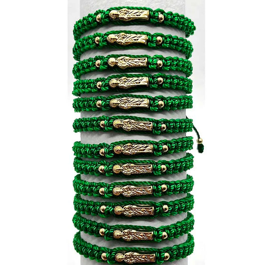 12Pcs Medium Size God Of Wealth Green Nylon Woven Bracelet