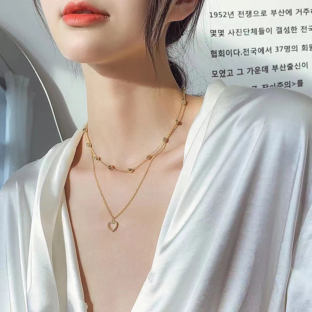 SUMENG Gold Color Double Layer Heart Necklace