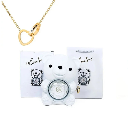 Eternal Rose Teddy Bear Gift Box with Necklace