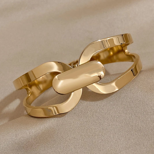 AENSOA Stainless Steel Chunky Gold Color Charm Cross Bracelet