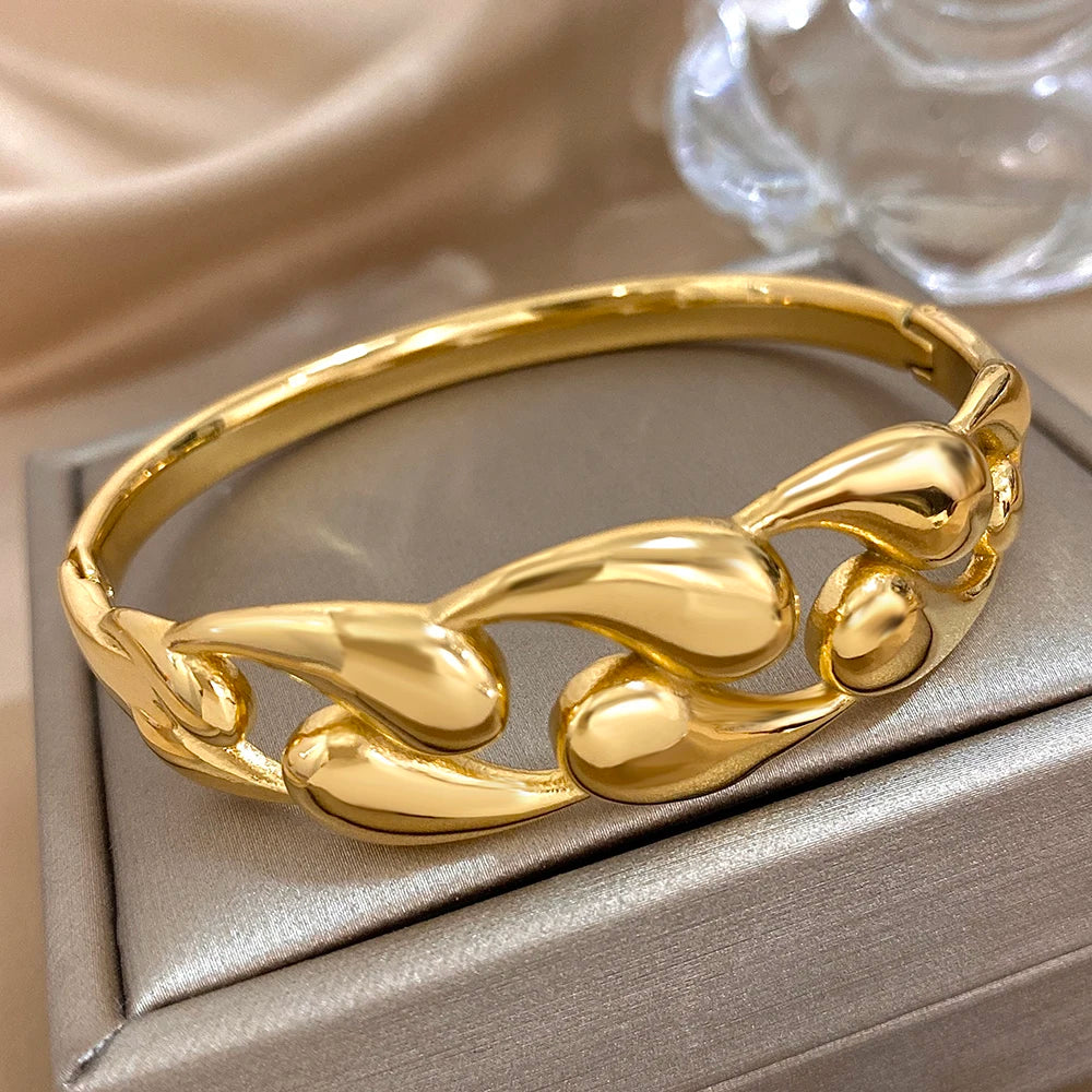 AENSOA 316L Stainless Steel Chunky Chain Open Bracelet for Women