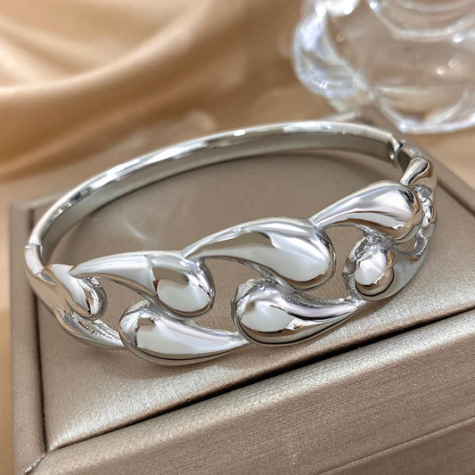 AENSOA 316L Stainless Steel Chunky Chain Open Bracelet for Women