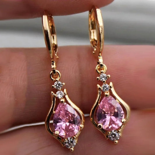 Vintage Shiny Colorful Crystal Stone Drop Hoop Earrings