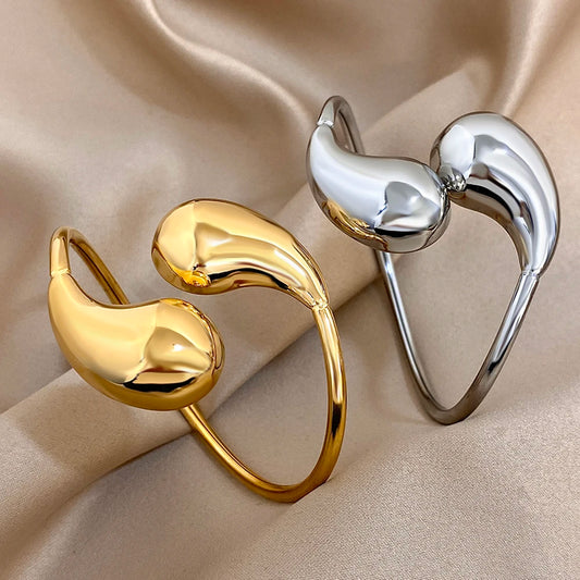 ASENSOA Stainless Steel Hollow Water Drop Cuff Bracelet