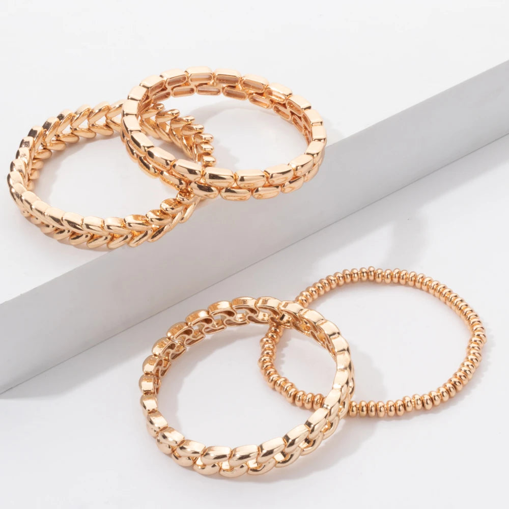BEUTIFOR Gold Color Cuban Link Bracelet Set
