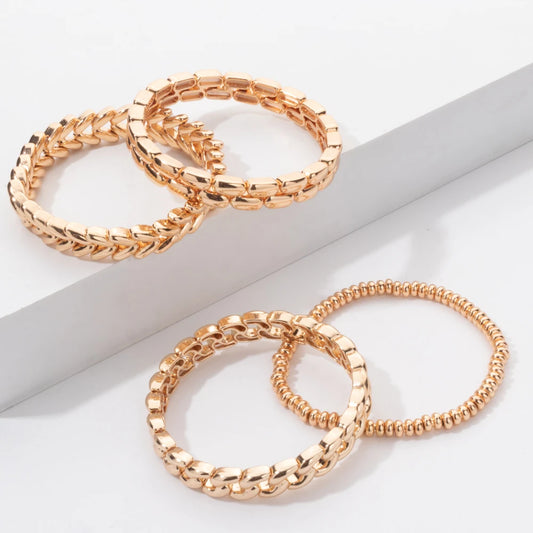 BEUTIFOR Gold Color Cuban Link Bracelet Set