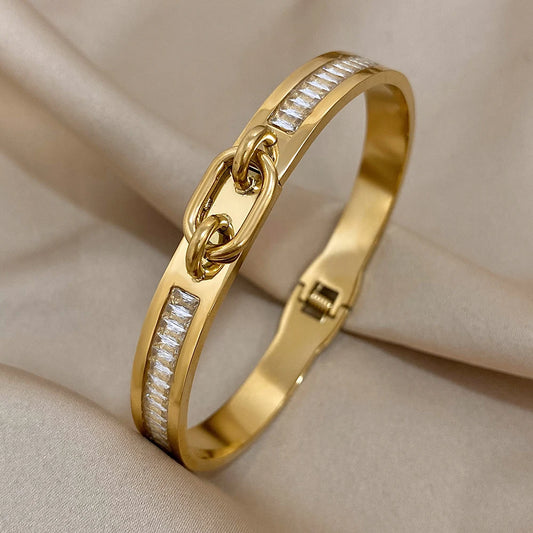 AENSOA Stainless Steel Lock Buckle Cuff Bracelet