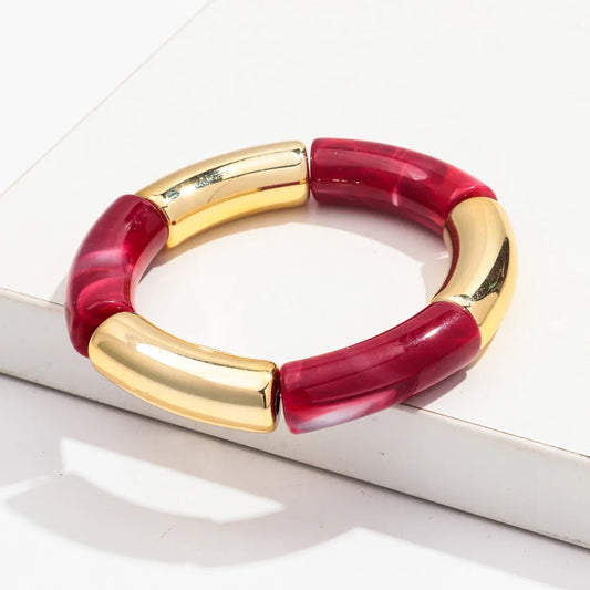 FISHSHEEP Bohemia Acrylic Gold and Silver Color Chunky Bamboo Bracelet