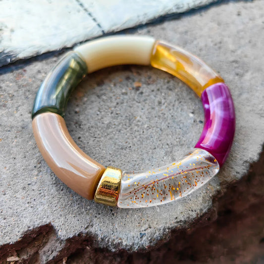FISHSHEEP Bohemia Acrylic Colorful Bamboo Stackable Chunky Bracelet
