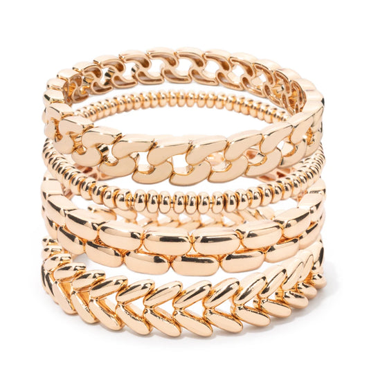 BEUTIFOR Gold Color Cuban Link Bracelet Set