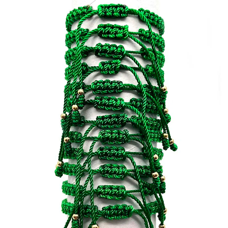12Pcs Medium Size God Of Wealth Green Nylon Woven Bracelet