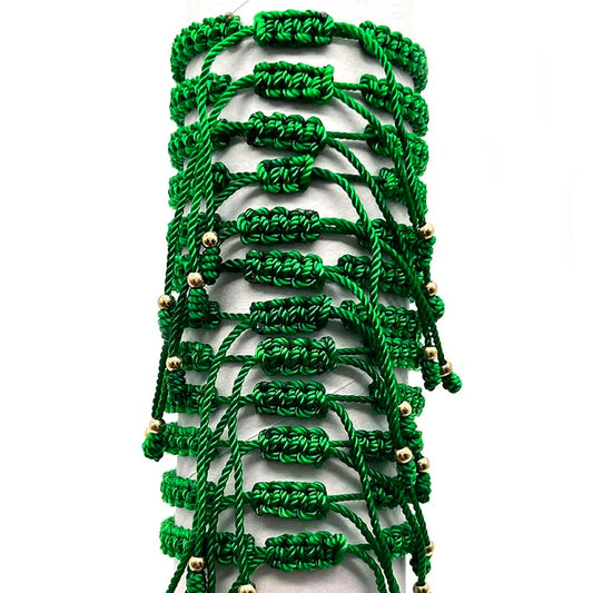 12Pcs Medium Size God Of Wealth Green Nylon Woven Bracelet