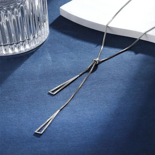 NEULRY Metal Style Silver Color Triangle Pendant Necklace