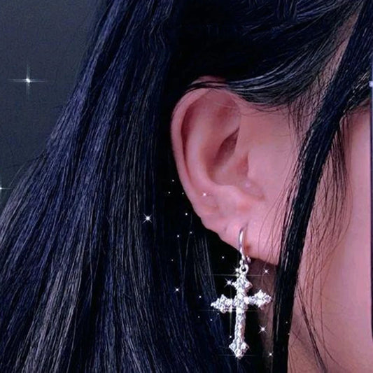 Rhinestone Cross Charm Drop Earrings for Women