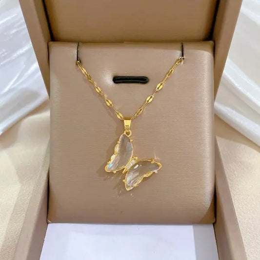 RINHOO FRIENDSHIP Micro Inlaid Zircon Butterfly Tassel Necklace for Women