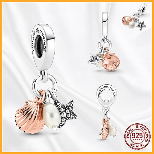 925 Sterling Multiple Shapes Silver Dangle Beads Charm Bracelet