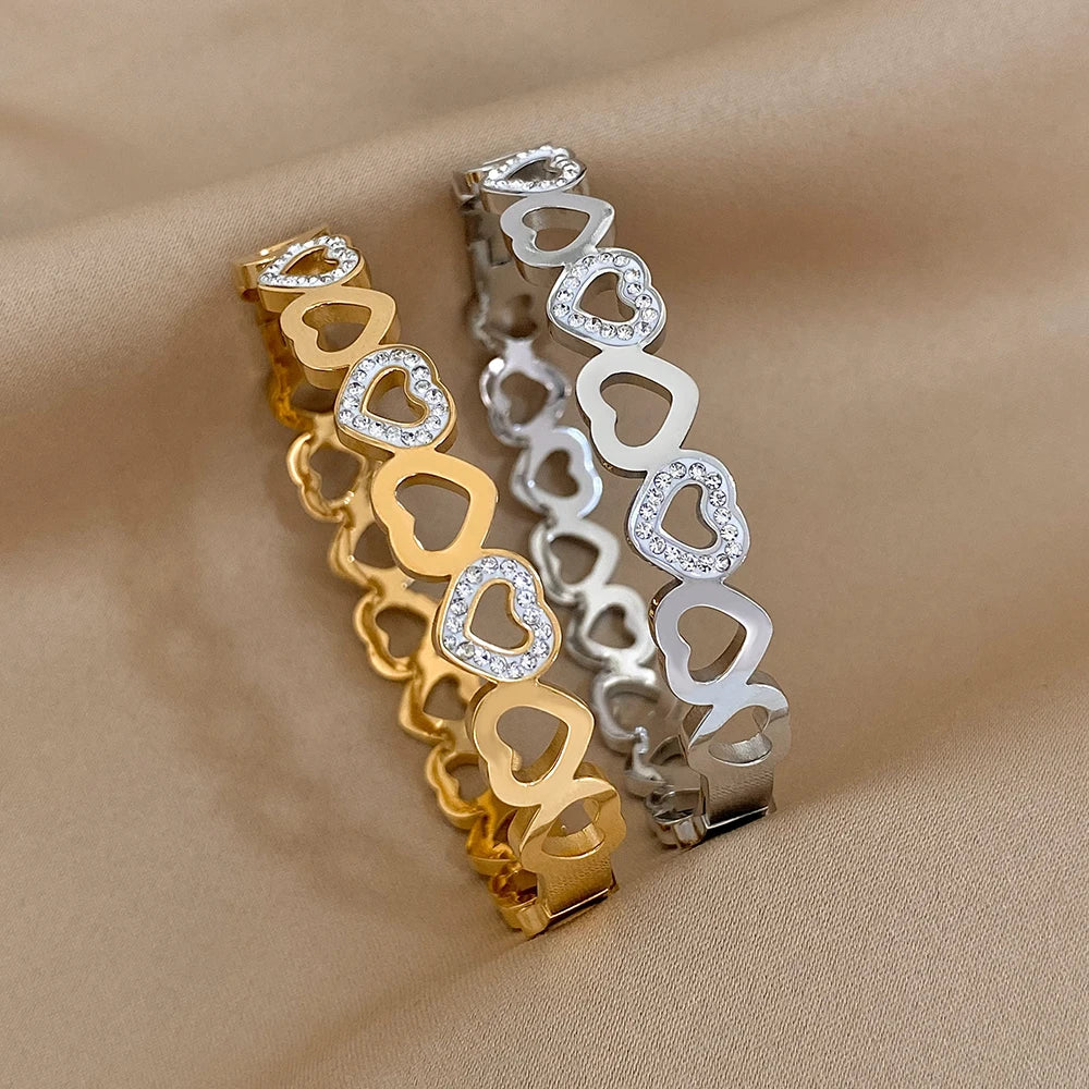 AENSOA Inlaid Rhinestone Zircon Stainless Steel Bracelet