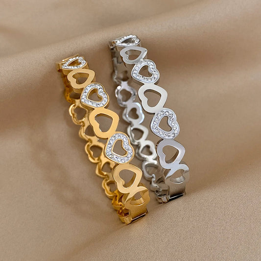 AENSOA Inlaid Rhinestone Zircon Stainless Steel Bracelet