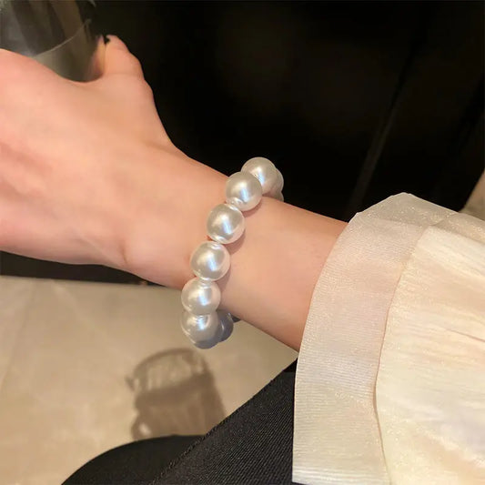 CHYVENEE Elegant White Faux Pearls Beaded Bracelet