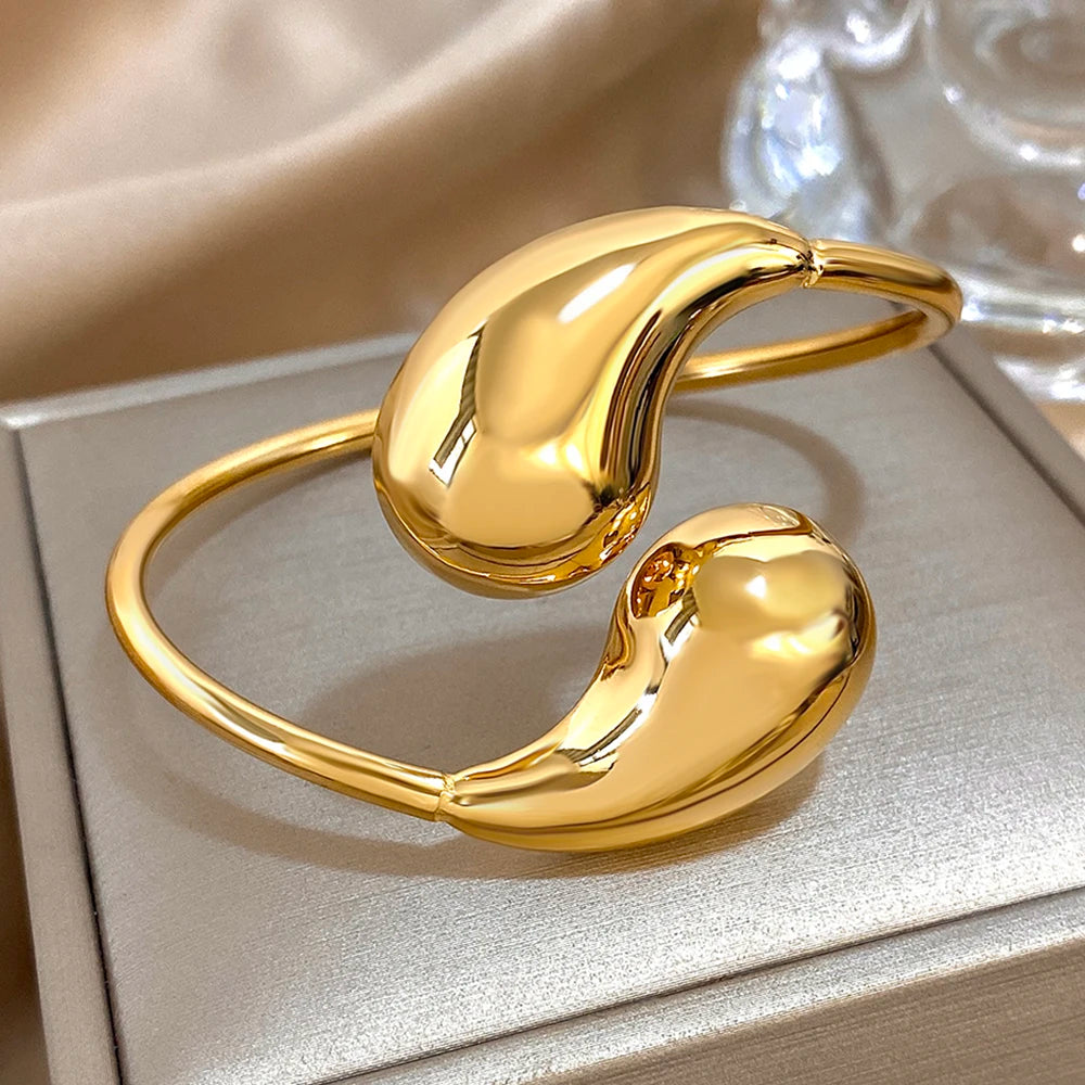 ASENSOA Stainless Steel Hollow Water Drop Cuff Bracelet