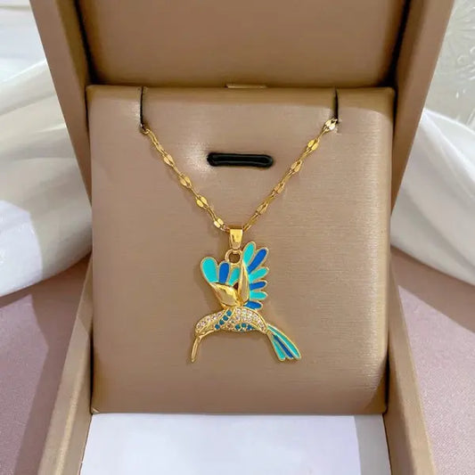 RINHOO FRIENDSHIP Micro Inlaid Zircon Butterfly Tassel Necklace for Women