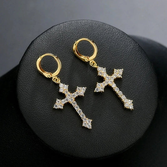 Rhinestone Cross Charm Drop Earrings for Women