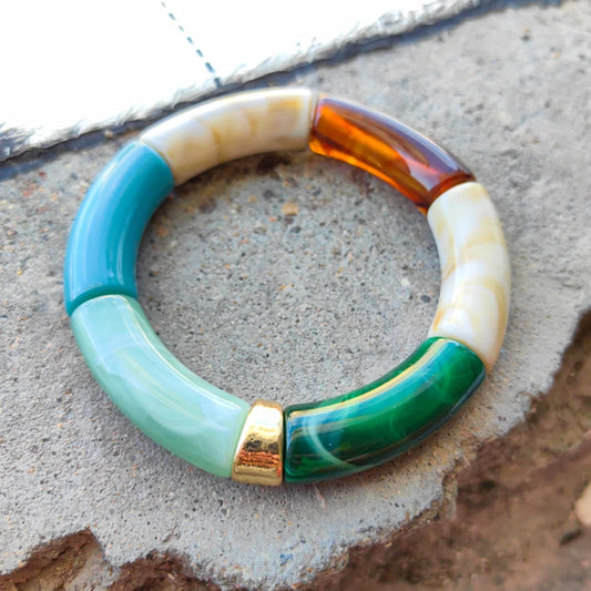 FISHSHEEP Bohemia Acrylic Colorful Bamboo Stackable Chunky Bracelet