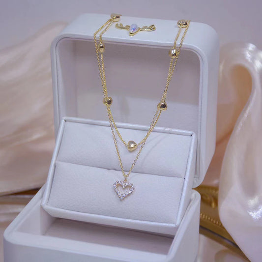SUMENG Gold Color Double Layer Heart Necklace