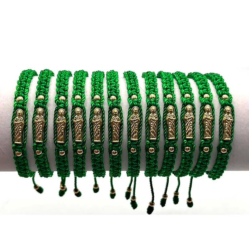 12Pcs Medium Size God Of Wealth Green Nylon Woven Bracelet