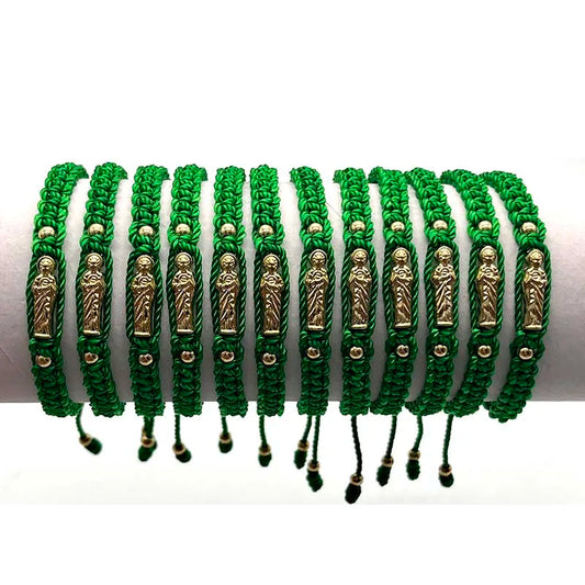 12Pcs Medium Size God Of Wealth Green Nylon Woven Bracelet