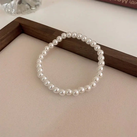 CHYVENEE Elegant White Faux Pearls Beaded Bracelet